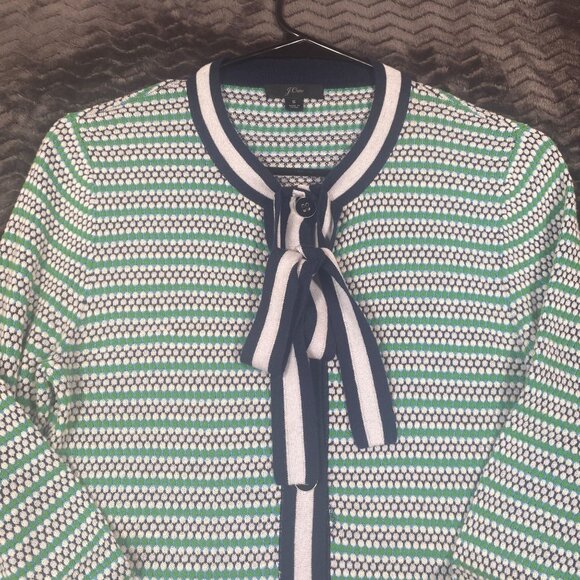 J.Crew  Striped Cardigan Sweater W/ Bow Detail cotton blend ,womens size Small - Picture 3 of 8